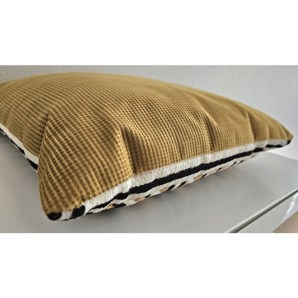 Vintage White Brown Black Beige Throw Pillow Retro Square Crochet Embroider - Picture 7 of 8